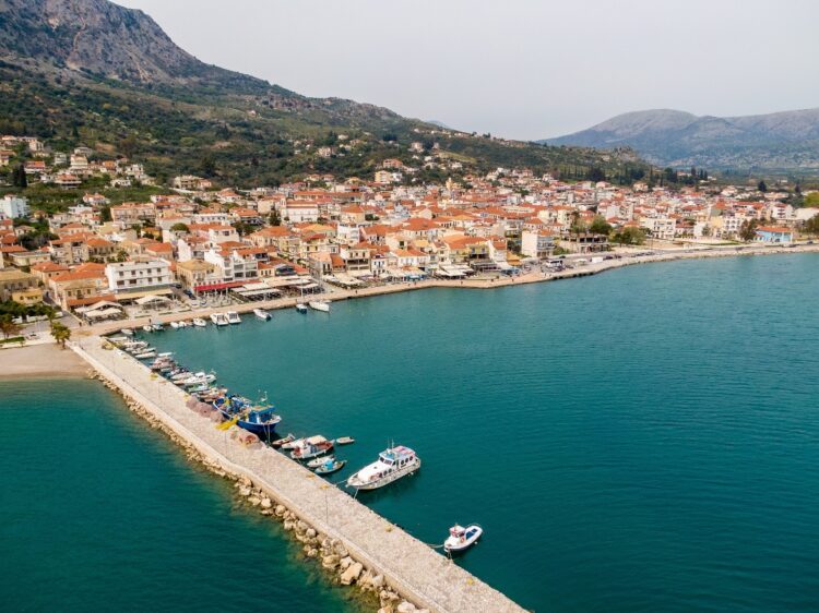 Aerial drone view of astakos harbour in Aitoloakarnania